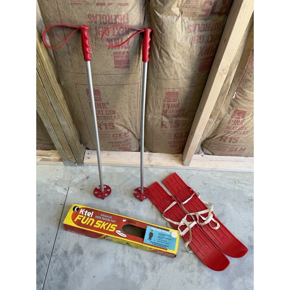 Vintage 1970s K-tel "Fun Skis" Winter Snow Outdoors Toy Set Original Box Poles